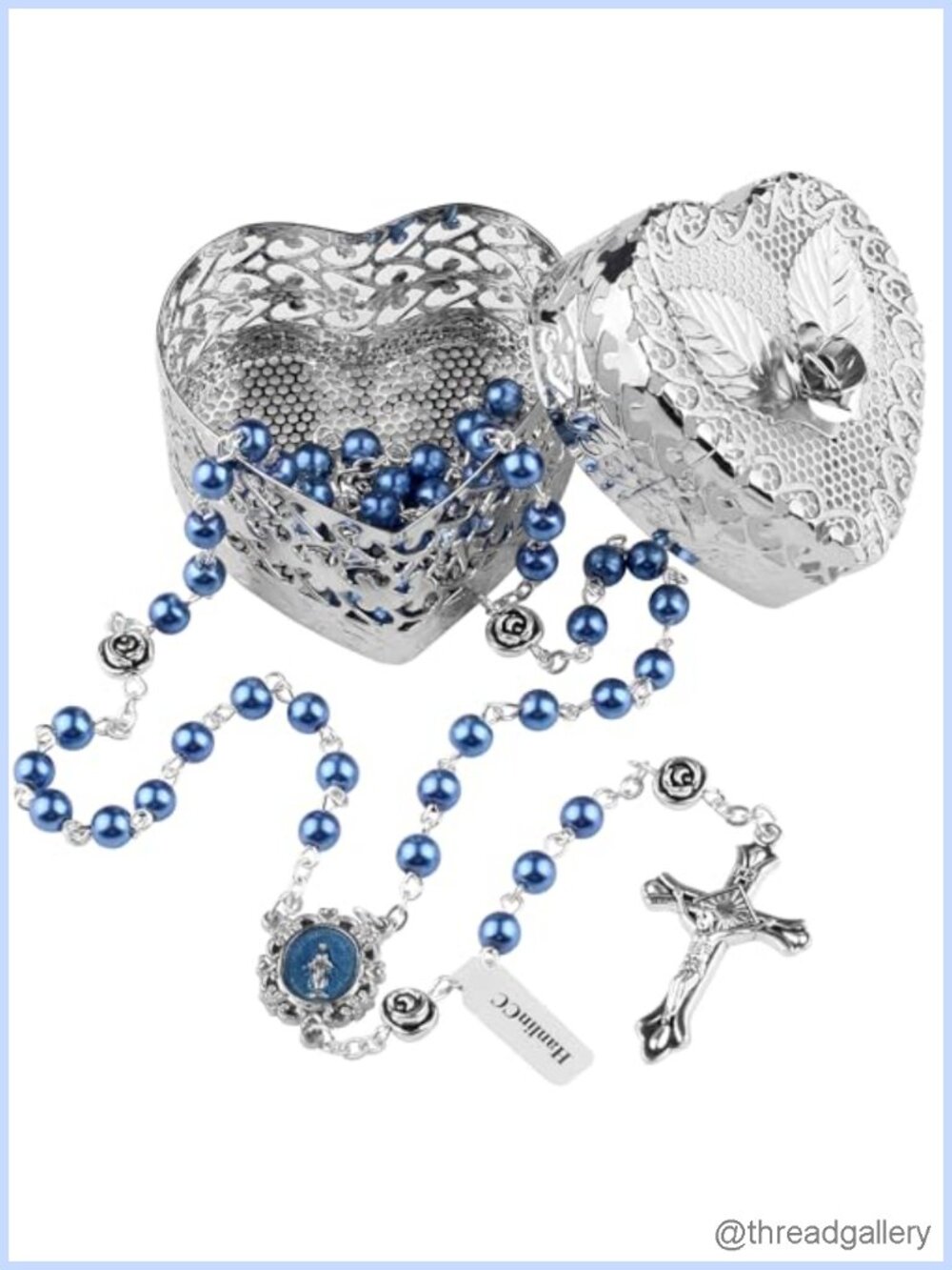 Handmade Glass Pearl Catholic Rosary Necklace with Filigree Gift Box